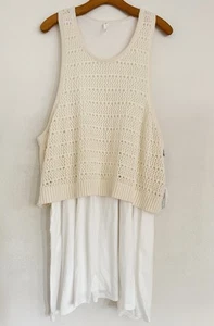 Anthropologie Daily Practice Twofer Sweater Dress 3X Cream Mini Sleeveless Racer - Picture 1 of 12