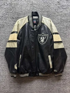 Giacca vintage Oakland Raiders NFL pelle Varsity nero bianco uomo taglia XL - Foto 1 di 17