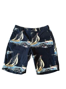 Brooks Brothers Sz 36 Navy Blue Sailboats Cotton Flat Front Men’s Shorts Zipper - Picture 1 of 9