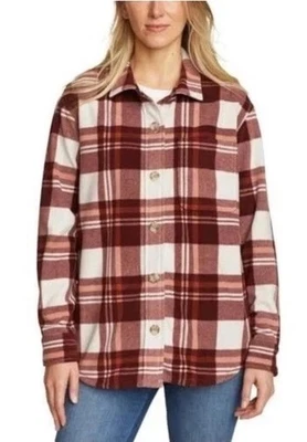 Eddie Bauer Womens Microfleece Button Shirt Jacket Side Pocket, Plaid Front, XXL - Image 1 of 4