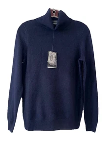 Maglione girocollo BLOOMINGDALES NUOVO CON ETICHETTE taglia S 100% cashmere 2 strati blu navy F74 - Foto 1 di 8