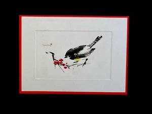 1 tarjeta de felicitación de Navidad de colección con sello del artista de Disney Mr. Tyrus Wong ~ alimentación de aves - Imagen 1 de 1