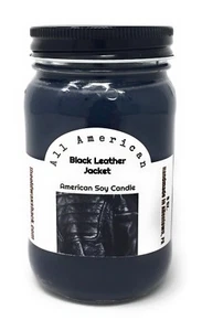 Black Leather Jacket - Pure Soy Candle - Hand Poured In Mason Jar - SHIPS FREE - Picture 1 of 2