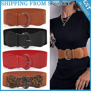 Women Ladies Faux Leather Wide Stretch Elastic Buckle Cinch Waist Wide Belt NEW - Picture 1 of 15