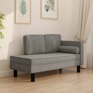 vidaXL Chaise Lounge with Cushions and Bolster Light Grey Velvet - Picture 1 of 9