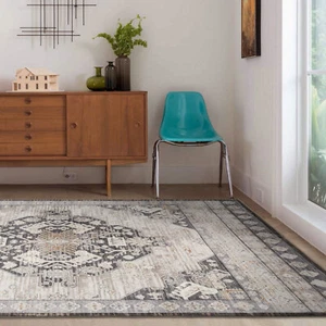 Large Floor Rug Beige Grey Soft Distressed Lounges Carpet Mat 190x280cm - Picture 1 of 13