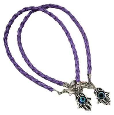 MA.CHICHA 2er Set HAMSA Hand gegen BÖSES AUGE Armband Kordel LILA Anhänger GLÜCK