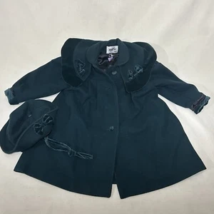Vintage Braetan Mädchen Größe 5 dunkelgrün Wolljacke Fliege Kragen mit Mütze - Bild 1 von 8