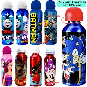 CHILDREN KIDS CHARACTER ALUMINIUM DRINK BOTTLE JUICE WATER TRAVEL FLASK SCHOOL - Picture 1 of 63