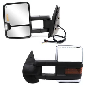 Tow Mirrors Power Heated Signal Fits Chevy Silverado Left Right Side Chrome - Bild 1 von 12