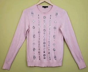 Ann Taylor LOFT Size S Pullover Blush Pink Rhinestone Sweater Long Sleeve - Picture 1 of 7