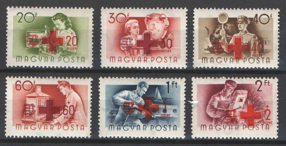 Hungría 1957. Juego de sobreimpresión Cruz Roja MNH (**) Mi.: 1482-1487 / 6 EUR Foto 1 de 1