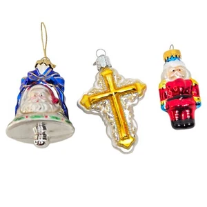 Lot 3 Mercury Glass Christmas Ornaments Santa Bell Cross Old World, C&D Vintage - Picture 1 of 11