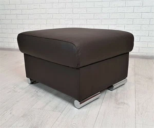 Braunes Echt Leder Hocker Sitzhocker Fußhocker Echtleder Polsterhocker 60x55 - Bild 1 von 8