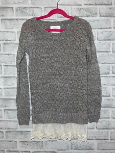 JUSTICE GIRLS 10 GREY SWEATER WITH LACE HEM SPARKLY THREAD TUNIC GRAY LACE BOTTO - Picture 1 of 3