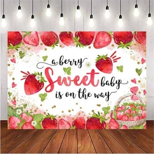 Strawberry Birthday Backdrop "A Berry Sweet One" Party Banner 7x5FT Baby Shower - Picture 1 of 6