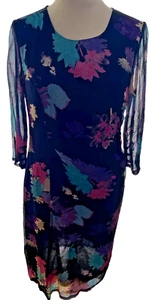 Adini viscose georgette dress cotton lined 3/4 sleeves side zip scoop neck XL/L1 - Picture 1 of 1