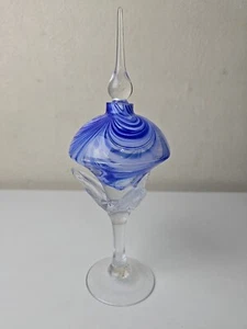 Vintage Royal Limited Crystal Perfume Bottle Handblown Blue Swirl 10" x 3.5" EUC - Picture 1 of 10