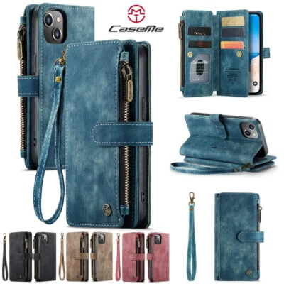 Funda tipo billetera de cuero abatible para iPhone 16 15 14 13 12 11 Mini Plus Pro MAX XS Foto 1 de 4