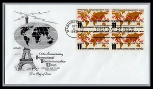 US FDC # 1274 11c Telecommunications Artmaster block 1965, 9L480 - Picture 1 of 1
