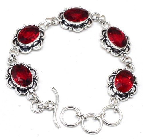 VALENTINO Bracciale in argento sterling 925 con pietre preziose granate del Mozambico fatto a mano S 7 8"