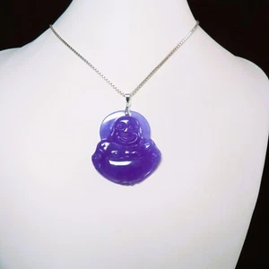 Vintage Chinese Large 2.5" Long Translucent Purple Jadeite Jade Buddha Pendant - Picture 1 of 11