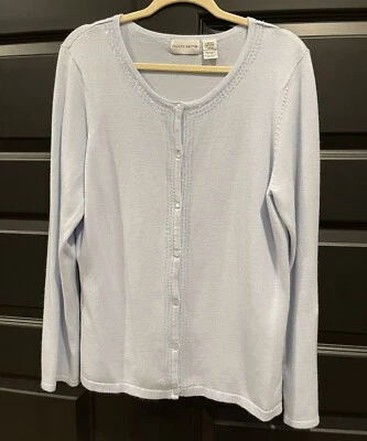 JACLYN SMITH Light Baby Blue Cardigan Sweater Beaded 💙 Large - Image 1 of 4