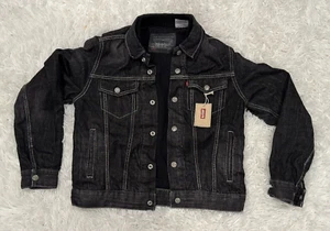 Levi's Denim Jacket Washed Black Denim Trucker Snap Button Pockets Kids Large - Picture 1 of 6