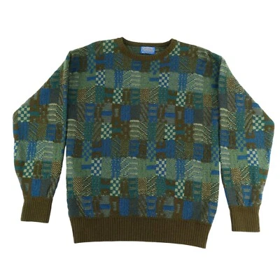PENDLETON Men’s Large Soft Wool  Sweater Blue Green & Brown Checkerboard Pattern - Image 1 of 4