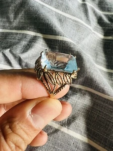 Emerald Cut Aquamarine Sapphire 6.O CT Women's Big Wedding Ring 10K Gold Sz 8.5 - Picture 1 of 12