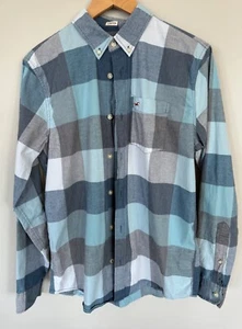 Hollister Mens Large Blue Plaid Long Sleeve Button Up Shirt Casual - Picture 1 of 3