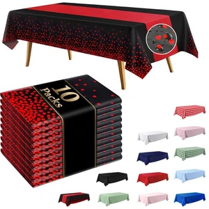 10 Pack Black and Red Party Plastic Tablecloth, 54×108 Inches Rectangular Dis... - Picture 1 of 7