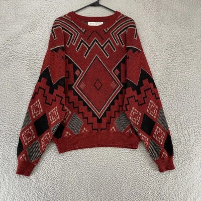 Suéter Jantzen De Colección Para Hombres Mediano Rojo Azteca Western Grandpa Hecho en EE. UU. Años 90 Foto 1 de 4