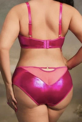 NEW Shiny Metallic Bra & Panty Set 1X 14 2Pc Hi Cut Bikini Panties UW Bra 40 42 - Image 1 of 4