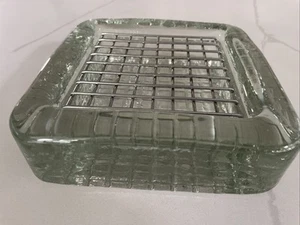 Vtg. Blenko Clear Glass Square With Waffle Bottom Ashtray, Rare - Picture 1 of 9