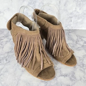 Corkys Wahoo Tan Heels Womens 10 Fringe Open Toe Suede Shoes Boho Festival - Picture 1 of 12