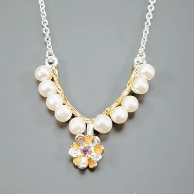 Handmade Natural Pearl Necklace 925 Sterling Silver 17.75"/N27115 - Image 1 of 4