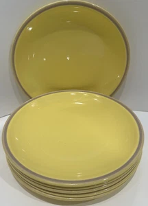 Metlox Poppy Trail Salad Plates Set of 6 Yellow Tan/Purple Band 8" Stoneware - Picture 1 of 17
