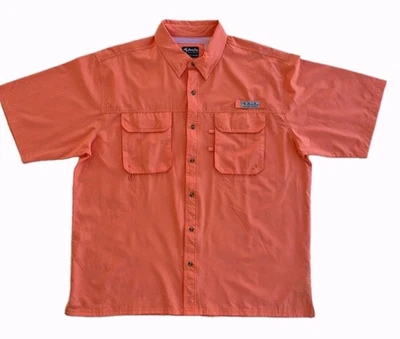 Bimini Bay Outfitters 通风钓鱼男式橙色珊瑚衬衫尺寸 2XL 速干 — 第 1/4 张图片