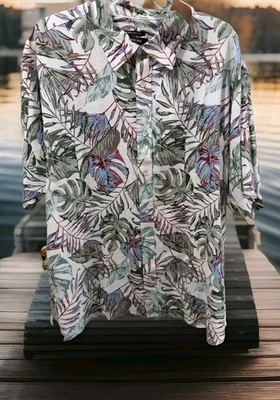 Kenneth Cole mens short sleeve shirt Hawaiian tropical print  2XL Linen - Image 1 of 4