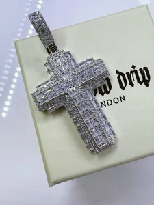 ICE COLD DRIP 925 Sterling Silver Cross Iced Out Pendant - Hip Hop Jewellery - Picture 1 of 20