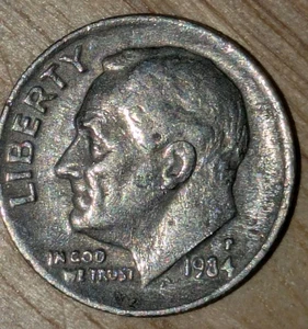 1984-P 10c Dime Rpm P/P Full Torch Almost Full Bands Struck Through Grease - Picture 1 of 12