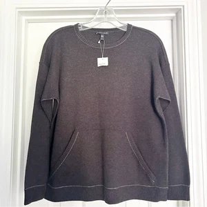 eileen fisher cotton silk dark grey sweater with contrast stitching front pocket - Picture 1 of 5