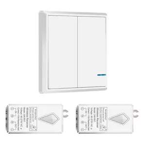 Wireless Light Switch Kit 2 Gang Remote Control No Wiring Waterproof Expandable - Picture 1 of 13