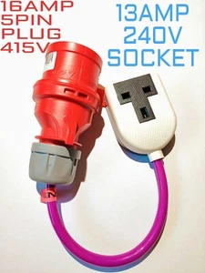 5pin plug 415V 16A EXTENTION ADAPTER TO 240V  13AMP 1GANG  SOCKET - Picture 1 of 9