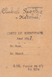 Romania, 1958, Sport Association "Metalul" Member Card - Picture 1 of 3