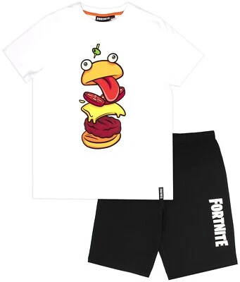 Fortnite Jungen Pyjama-Set - kurzärmeliges Pyjama-Set - cooler rot/gelber Burger