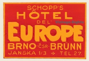 Brno - Brünn / Czech Republic: Schopp's Hotel Del Europe (Vintage Luggage Label) - Imagen 1 de 1