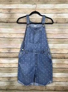 Gap Kids Girls Blue Heart Print Medium Wash Suspender Overall Shorts Size XXL - Picture 1 of 5