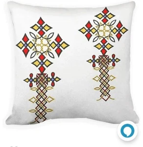 Ethopian Cross Pillow Cover 20 X 20 Hidden Zipper White - Picture 1 of 1